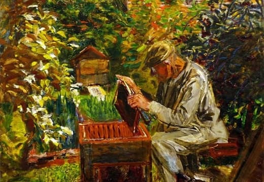 Картина На пасеке.  Лимарев А.Г. 1985